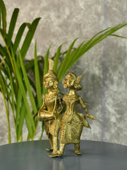 Artisanal Brass Dhokra Sculpture: Tribal Couple With Dhol