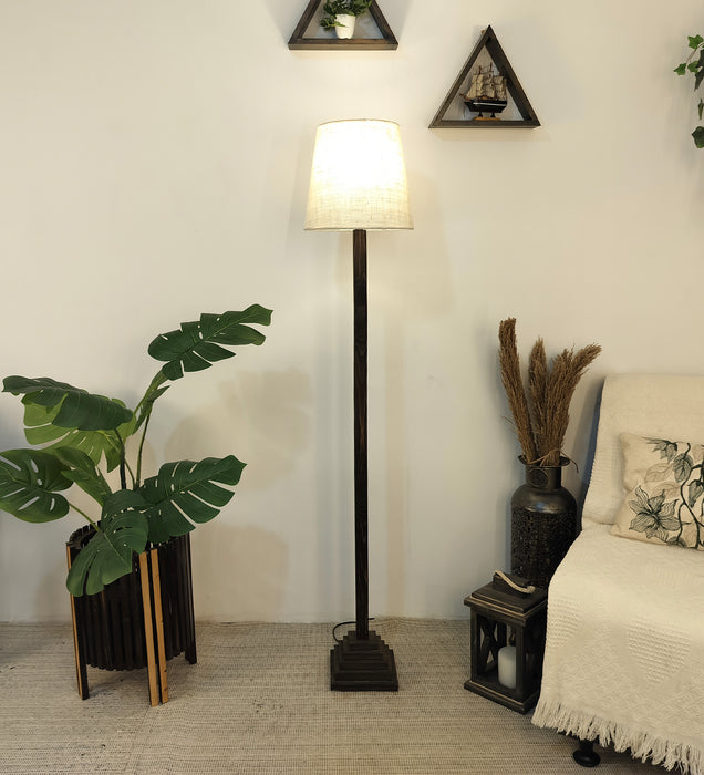 Babel Wooden Floor Lamp with Beige Fabric Lampshade