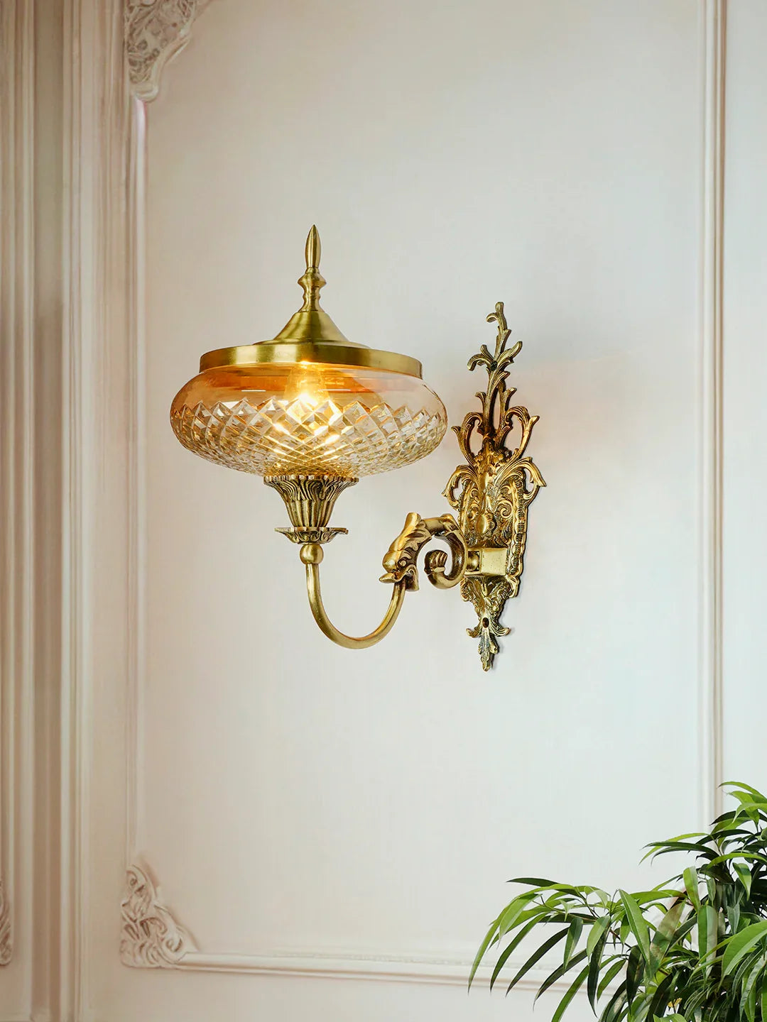 Regal Antique Brass Wall Sconce with Golden Luster Covered Glass Shade