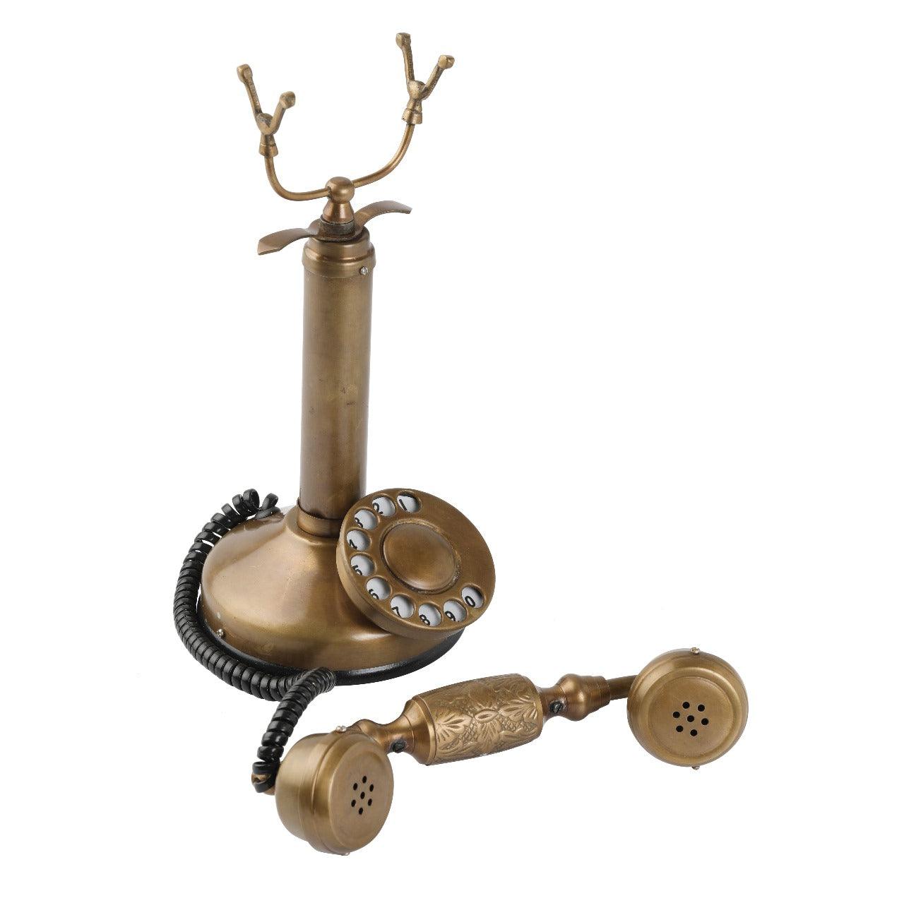Artisanal Non-Functional Antique Telephone - Brass and Wood