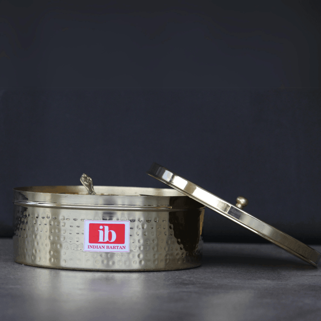Brass Spice Box With Hammered Lid | Golden Masala Daani For kitchen