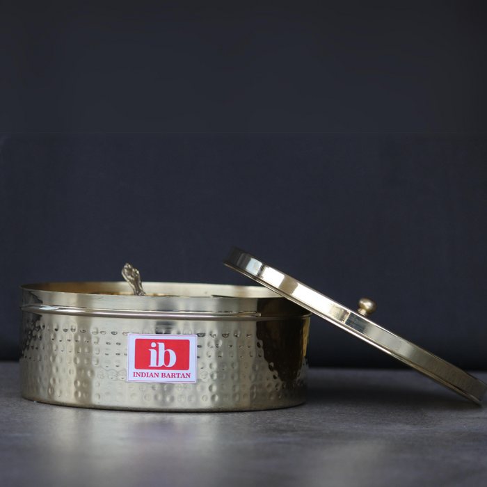 Brass Spice Box With Hammered Lid | Golden Masala Daani For kitchen