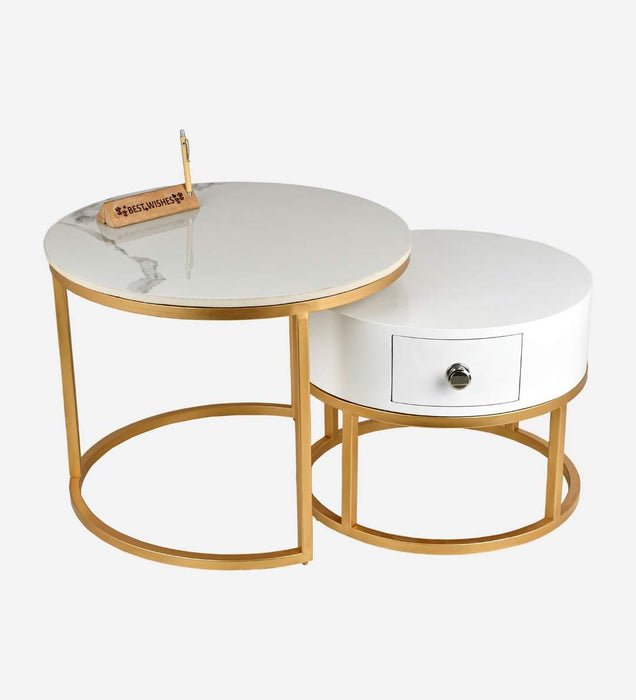 Marble And Wooden Nesting Tables With Storage | Center Coffee Table For Living Room