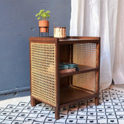 Asbury Vintage Cane Side Table | Wooden Accent Table for Living Room