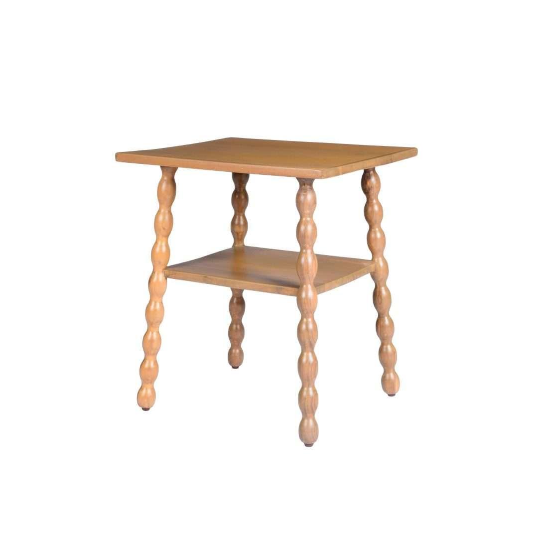 Spindle Side Table for Living Room | Teakwood End Table | Elegant Accent Table in Oak & Walnut Finish