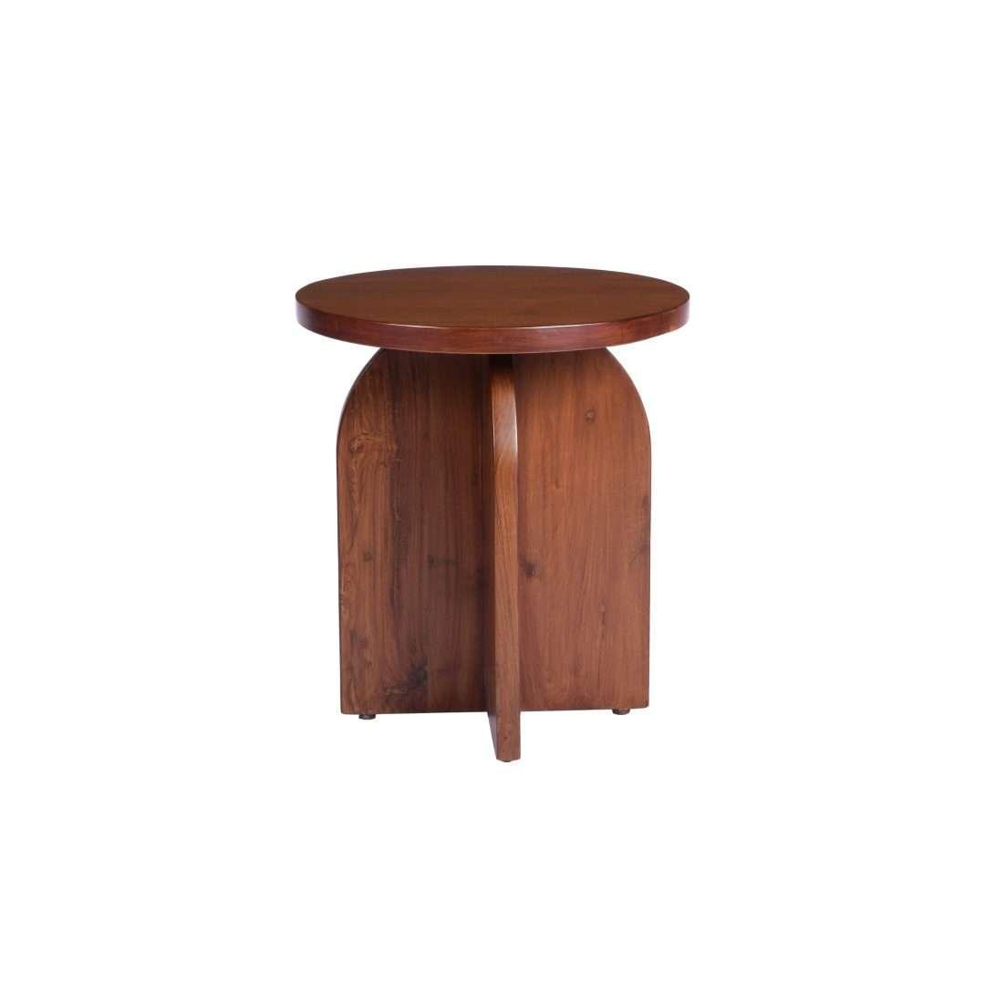 Cole Round Teakwood Side Table for Living Room & Bedroom | Modern Wooden Accent Table