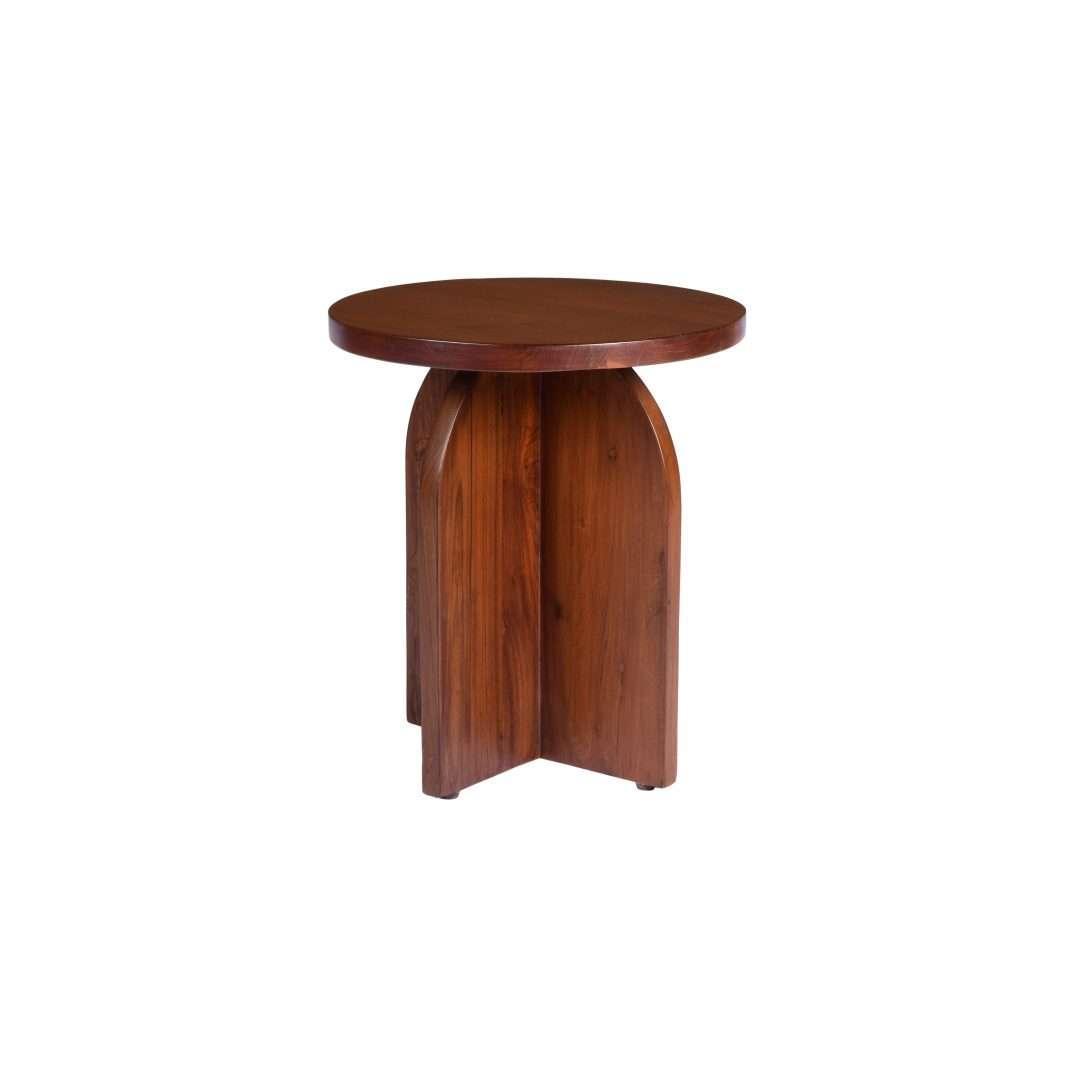 Cole Round Teakwood Side Table for Living Room & Bedroom | Modern Wooden Accent Table