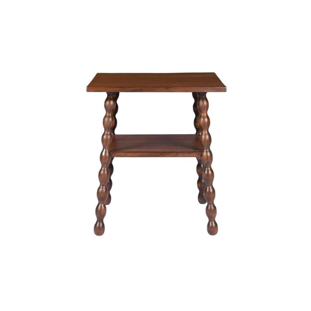 Spindle Side Table for Living Room | Teakwood End Table | Elegant Accent Table in Oak & Walnut Finish