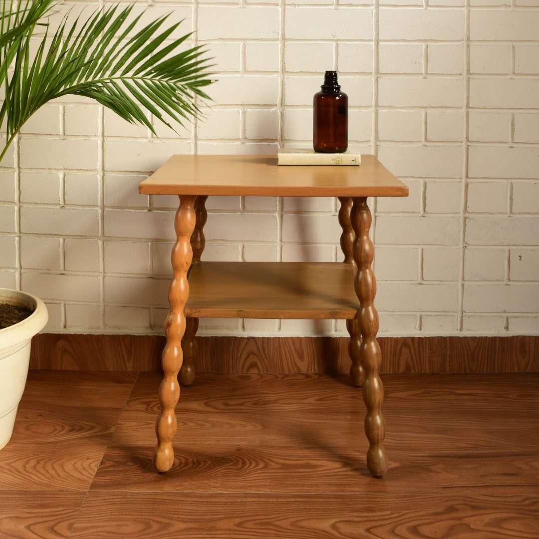 Spindle Side Table for Living Room | Teakwood End Table | Elegant Accent Table in Oak & Walnut Finish