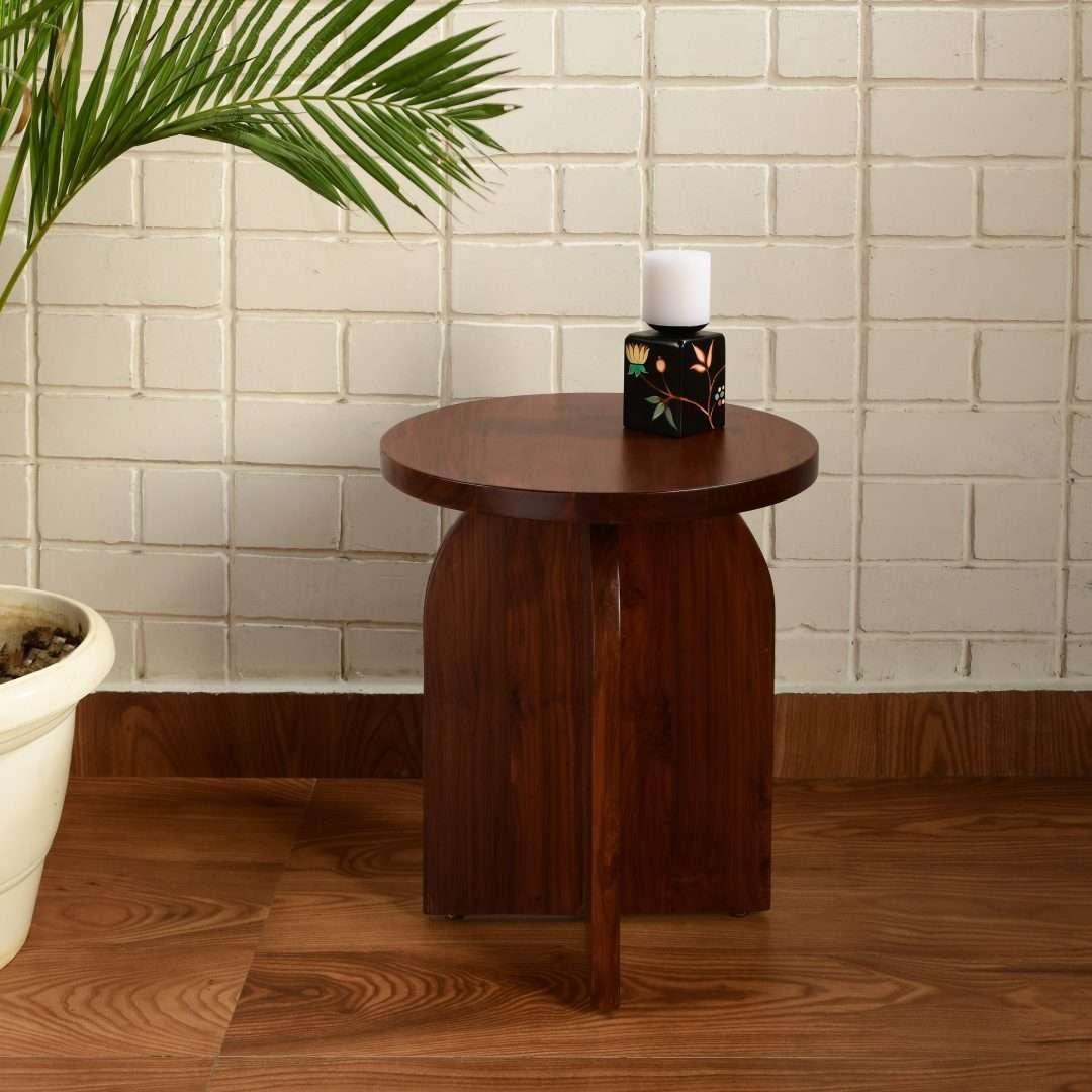 Cole Round Teakwood Side Table for Living Room & Bedroom | Modern Wooden Accent Table
