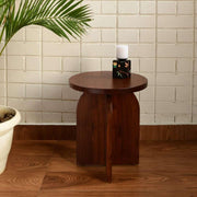 Cole Round Teakwood Side Table for Living Room & Bedroom | Modern Wooden Accent Table