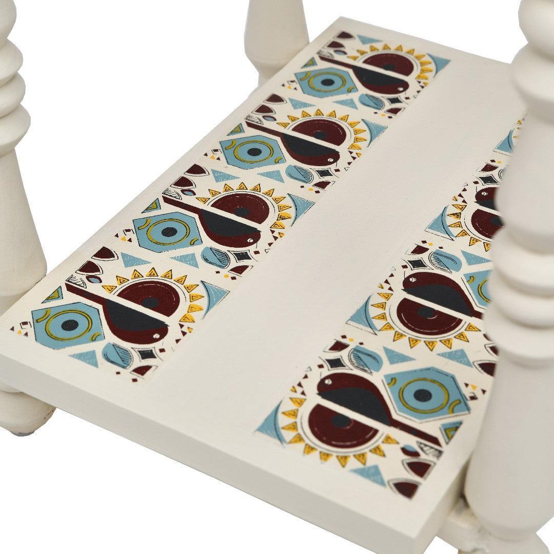 Modish Teak Wood End Table | Handcrafted Accent Table in White & Walnut | Side Table for Living Room