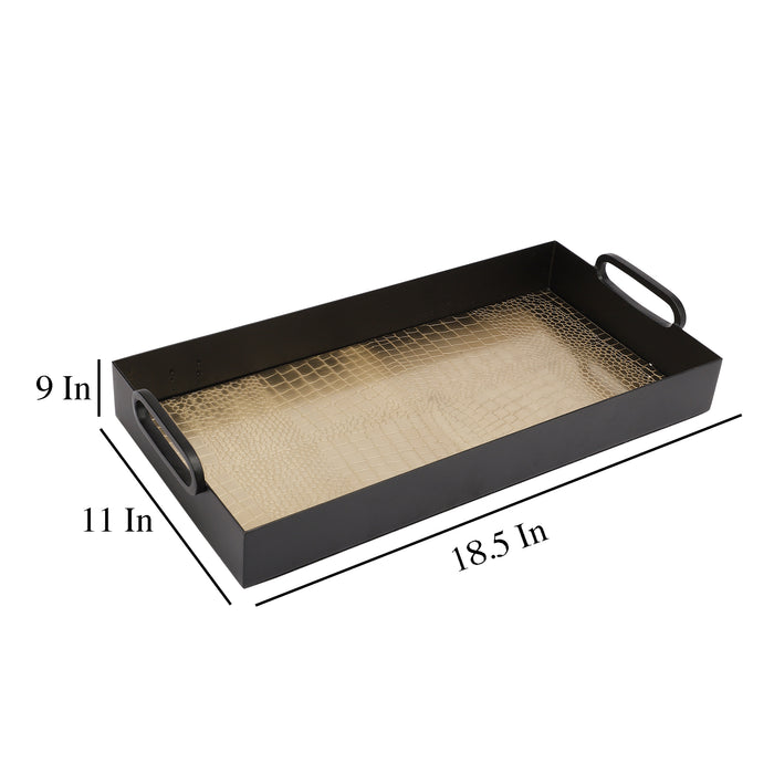 Hartley Gold Black Croc Tray With Handles