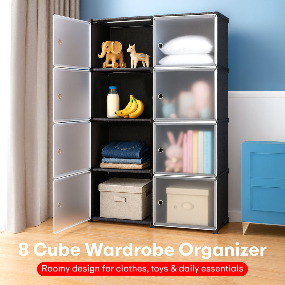 6 Shelves Multi-Purpose Organizer | Kids Plastic Modular Storage Rack for Clothes, Kitchen, Living Room | Space-Saving Collapsible Wardrobe for Clothes,6-Shelf-8-Door