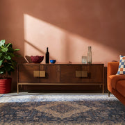 Designer TV Unit for Living Room | Mango Wood TV Console with Brass Handles | TV Cabinet with Storage