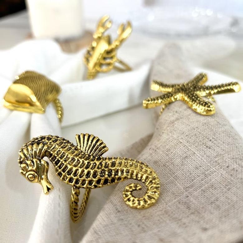 Beach Sea Life Gold Napkin Rings (set of 4)