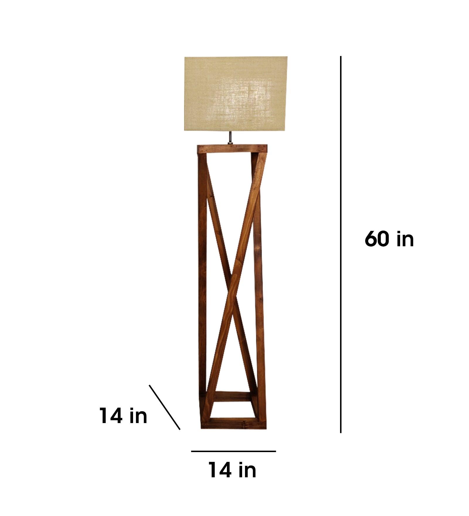 Remy Wooden Floor Lamp with Brown Base and Beige Fabric Lampshade