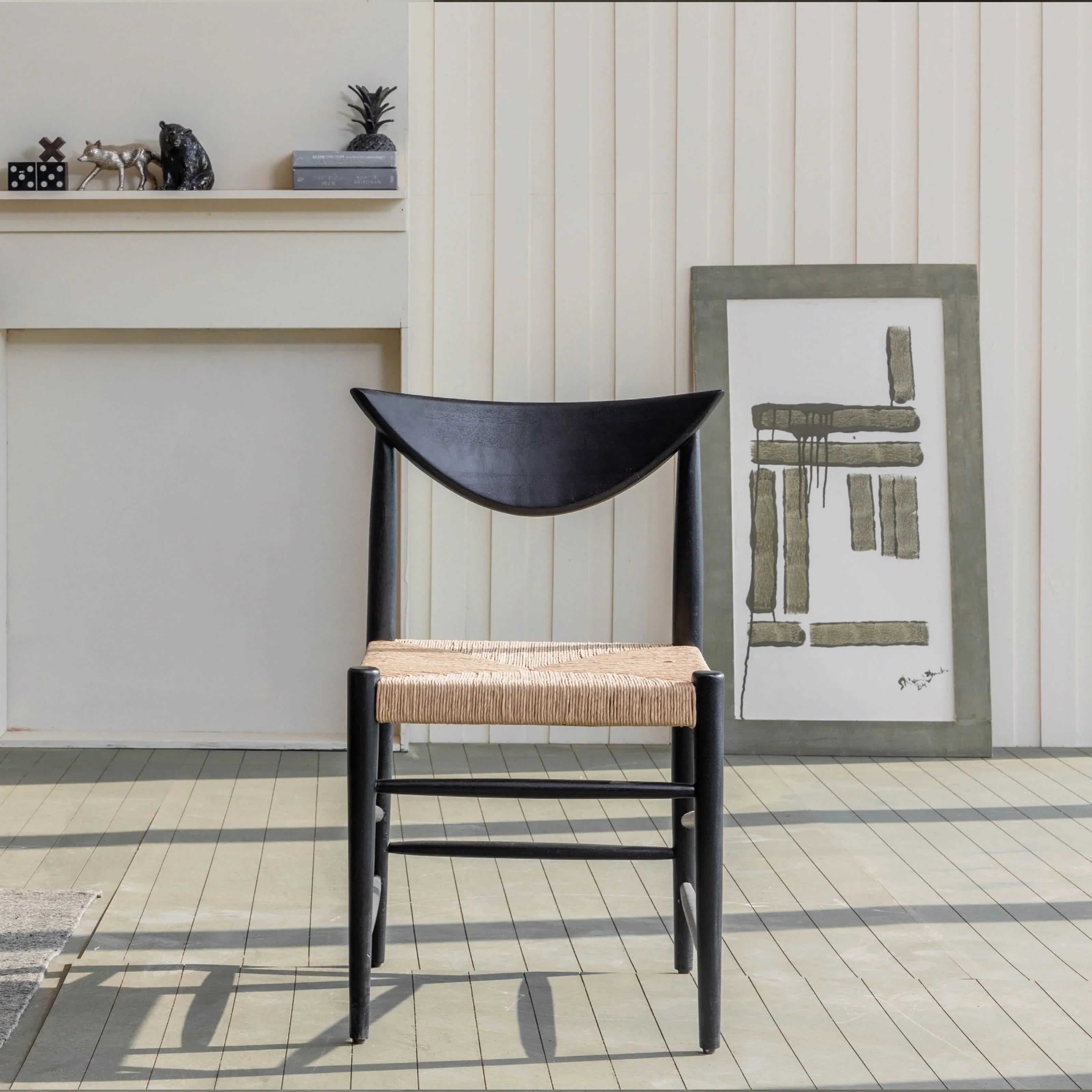 Saanra Designer Dining Chair | Mango Wood Chair with Upholstered Seat with Black Wire Brush Finish