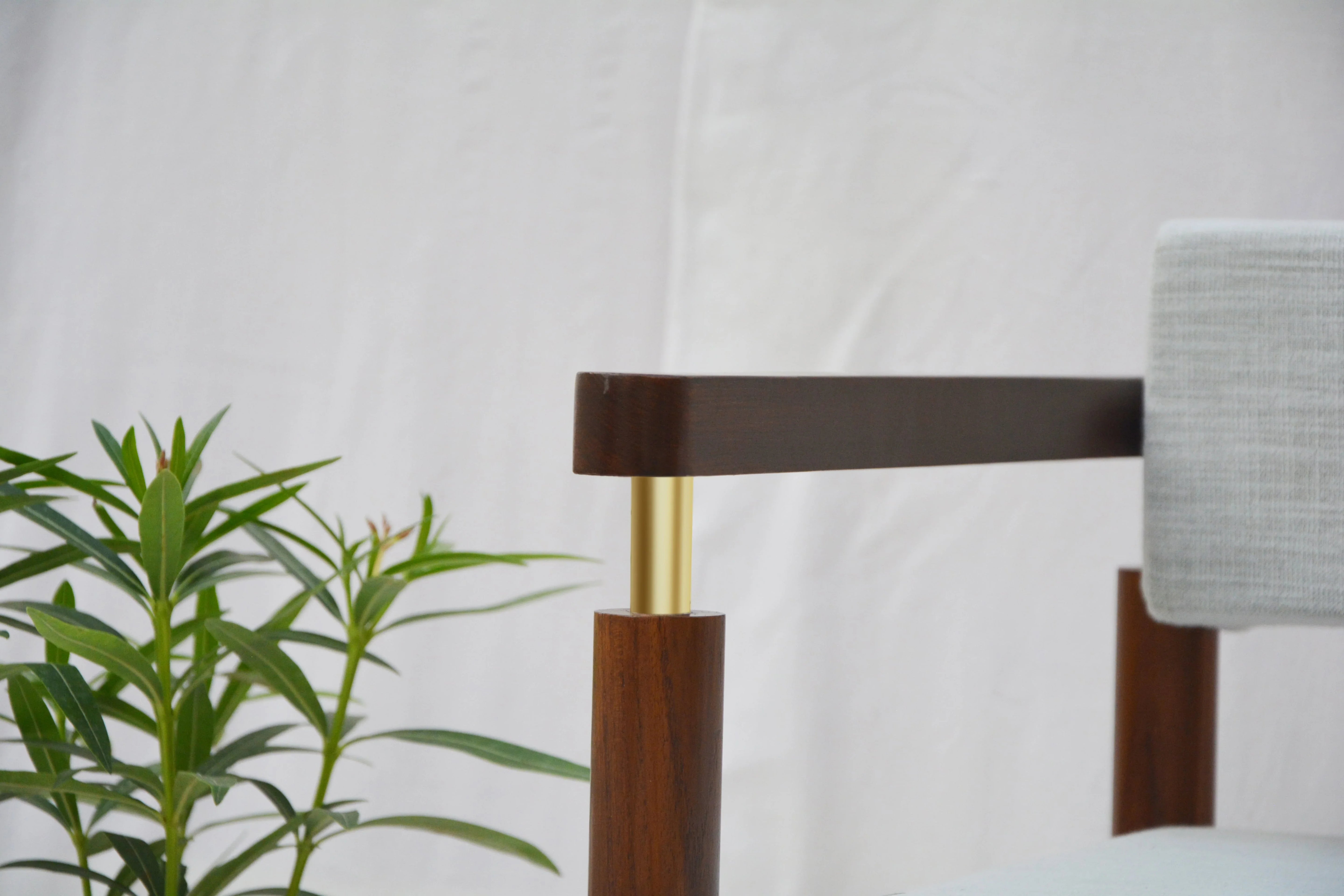 Loaf Solid Wood Arm Chair | Designer Lounge Chair with Brass Accents for Living & Dining Room