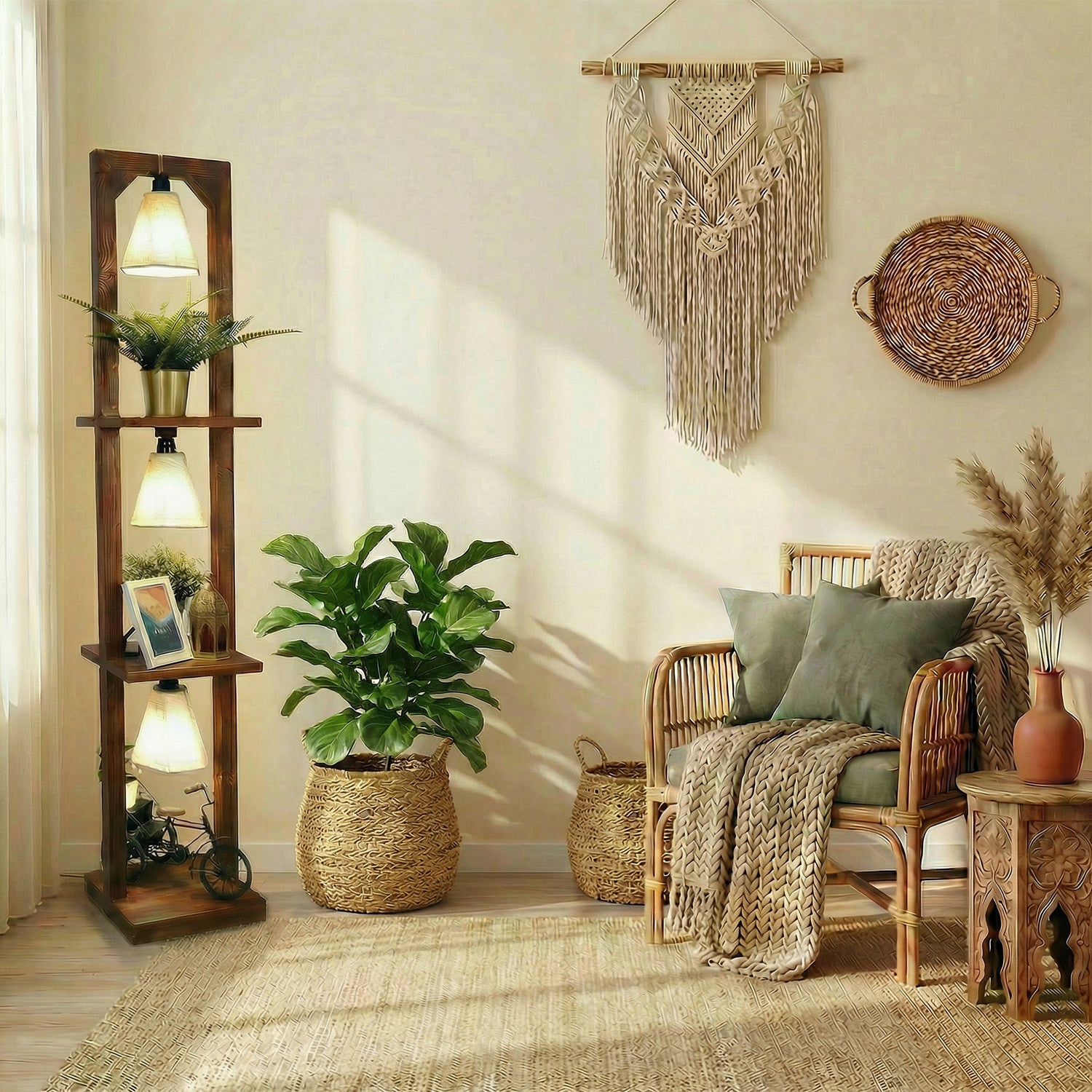 Daffodil Wooden Floor Lamp with Jute Fabric Lampshade | Standing Lamps for Living Room