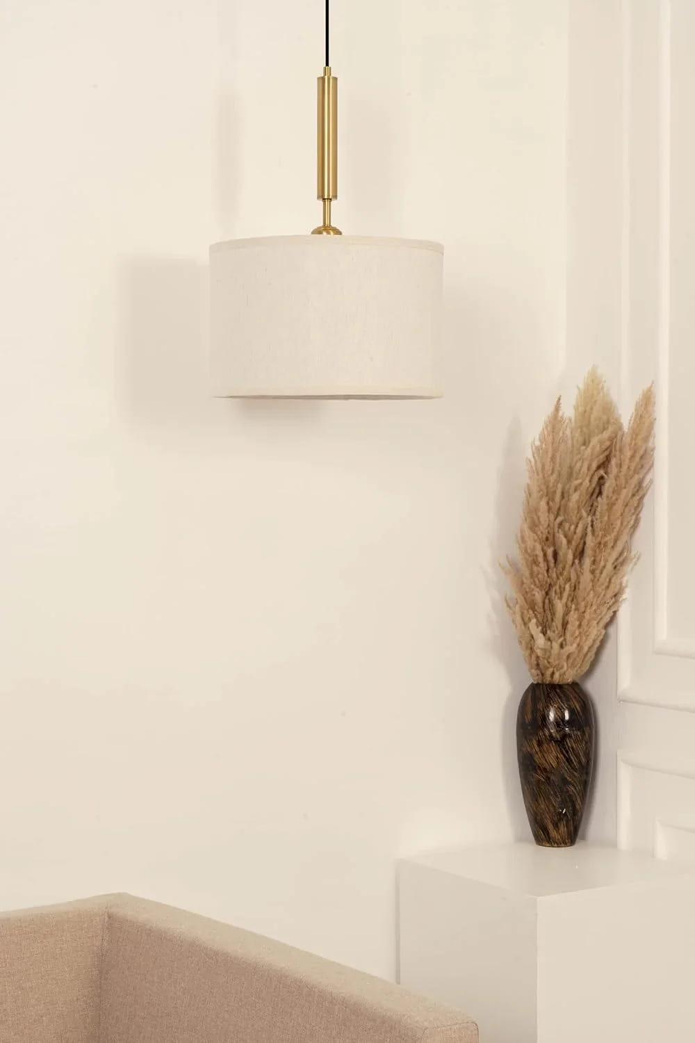 Brass Antique Cotton Fabric Pendant Lamp Shade | Hanging Lamps Light for Living Room, Bedroom, Restaurant, Cafe