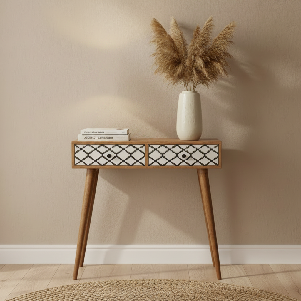 Stella Console Table for Living Room | Solid Mango Wood Entryway Table