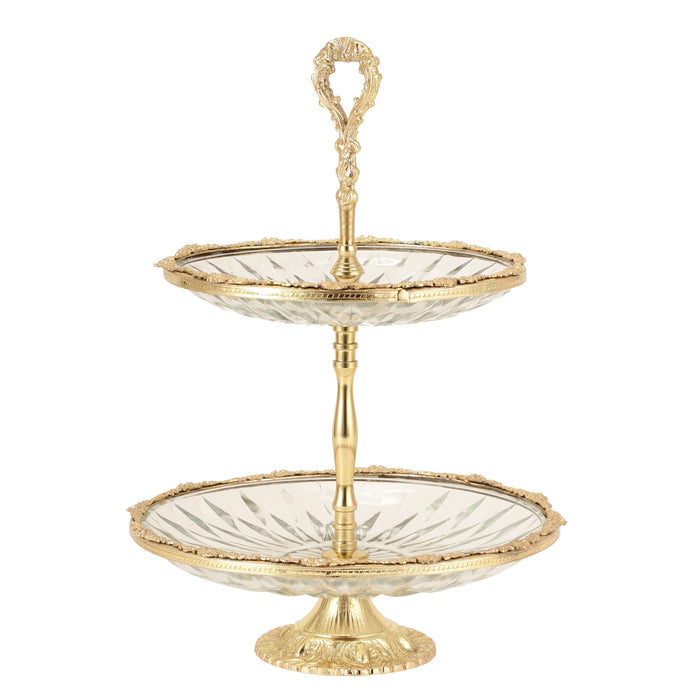 Spearhead Crystal Double Cake Stand In Gold