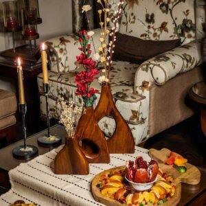 Willow Flower Vase for Living Room Set of 3 | Indian Rosewood Home Decor Vase