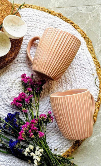 Amrilla Ceramic Textured Coffee Mugs Set Of 2 | Mustard Tea Cups For Gifting & Kitchen