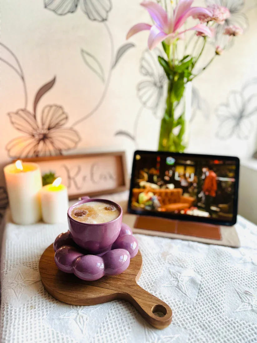 Ceramic Cup & Saucer Set | Violet & Sea Green Tea Coffee Set for Elegant Serving