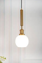 Globe Hanging Pendant Light Antique Brass Finish with Frosted Milky White Glass for Living Room, Bedroom and Home Decoration