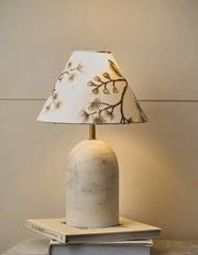 Luna - White Marble & embroidered lampshade | Table Lamp