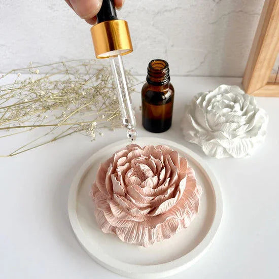 Peony Aroma Stone Flower Passive Diffuser On A Round Coaster