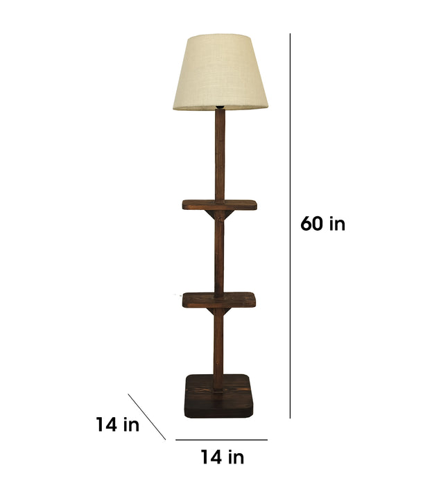 Elania Wooden Floor Lamp with Brown Base and Beige Fabric Lampshade