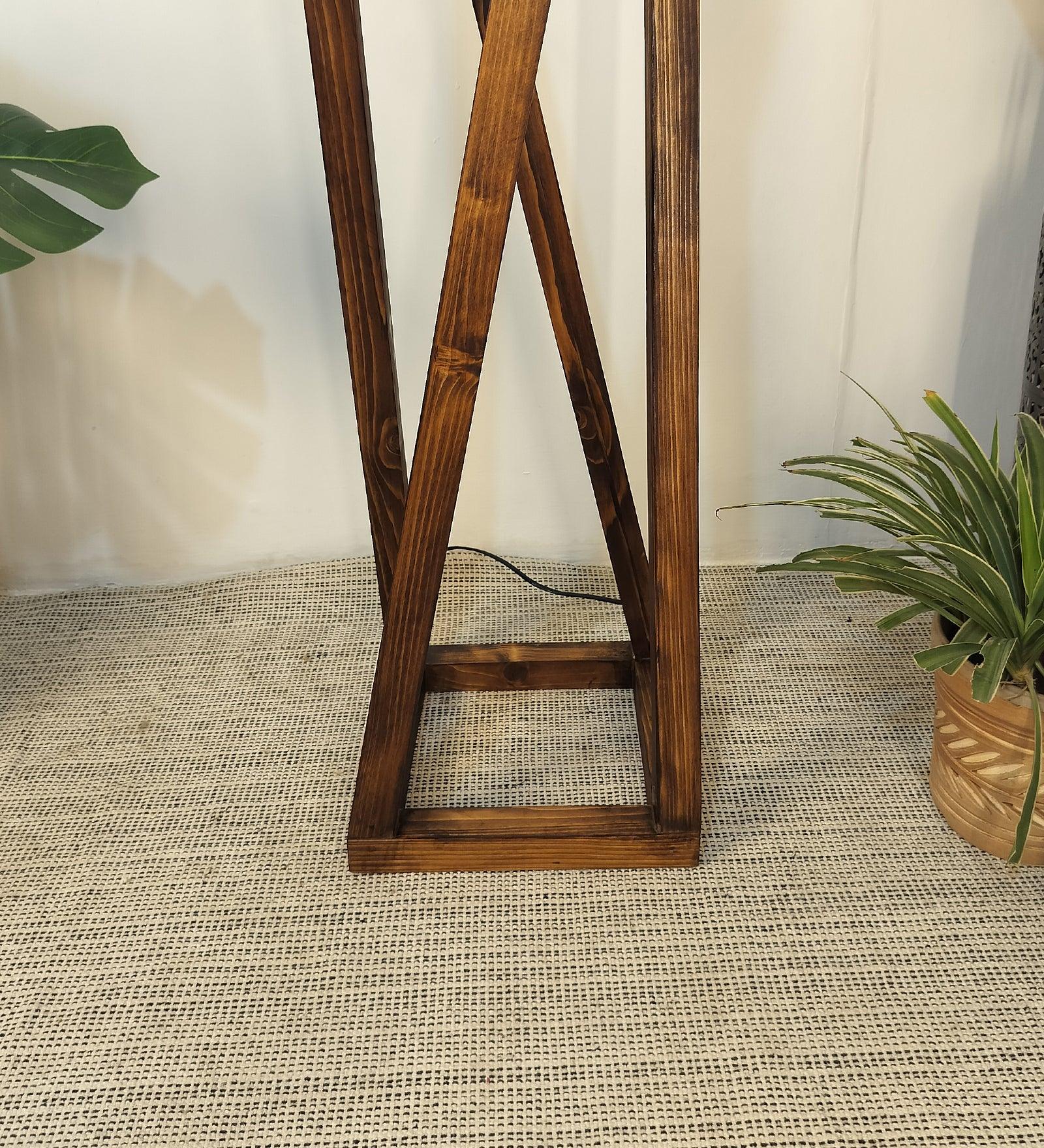 Remy Wooden Floor Lamp with Brown Base and Beige Fabric Lampshade