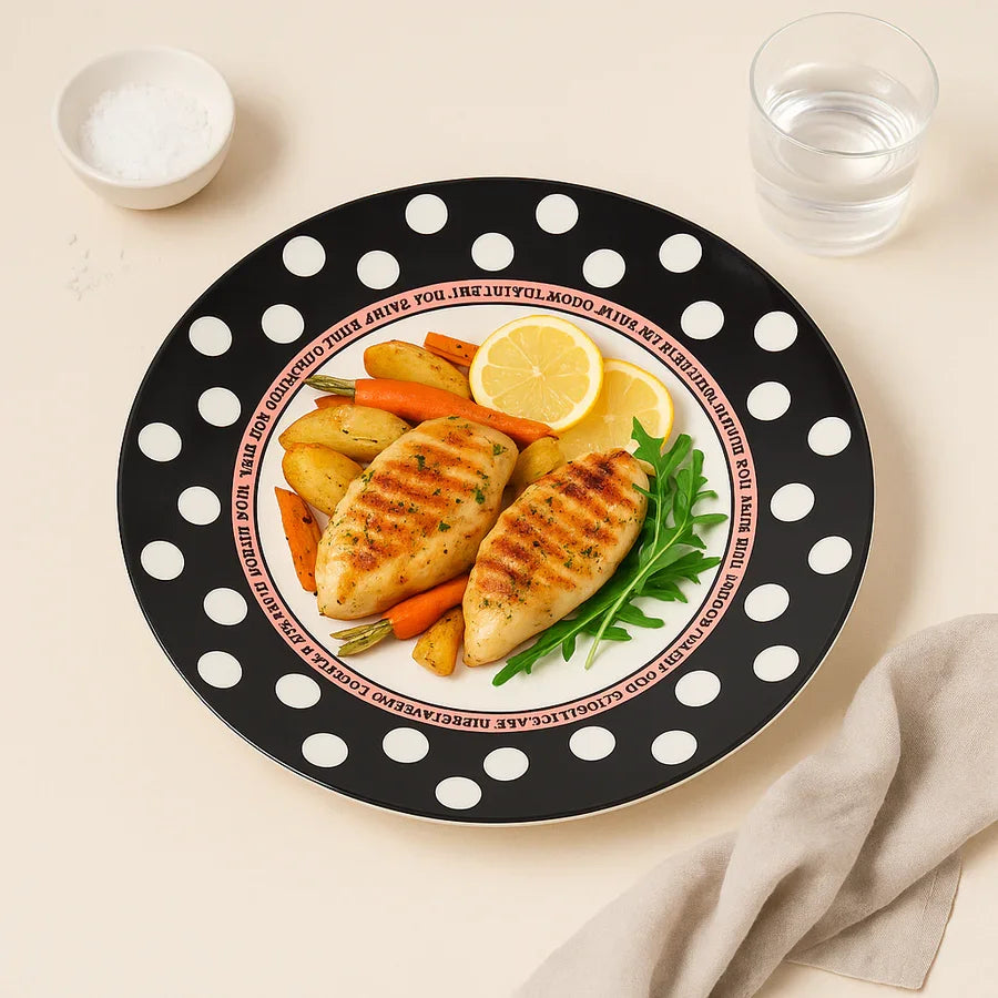 Premium Ceramic Polka Dot Dinner Plate – 26 cm Flat Serving Plate