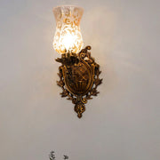 Antique Cast Aluminium Traditional Uplight Wall Sconce with Golden Etched Glass