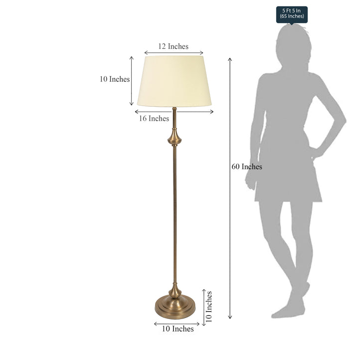 Royal Brass Antique Gold Finish Floor Lamp Standing 5ft Height with Cream Lampshade 16 inches