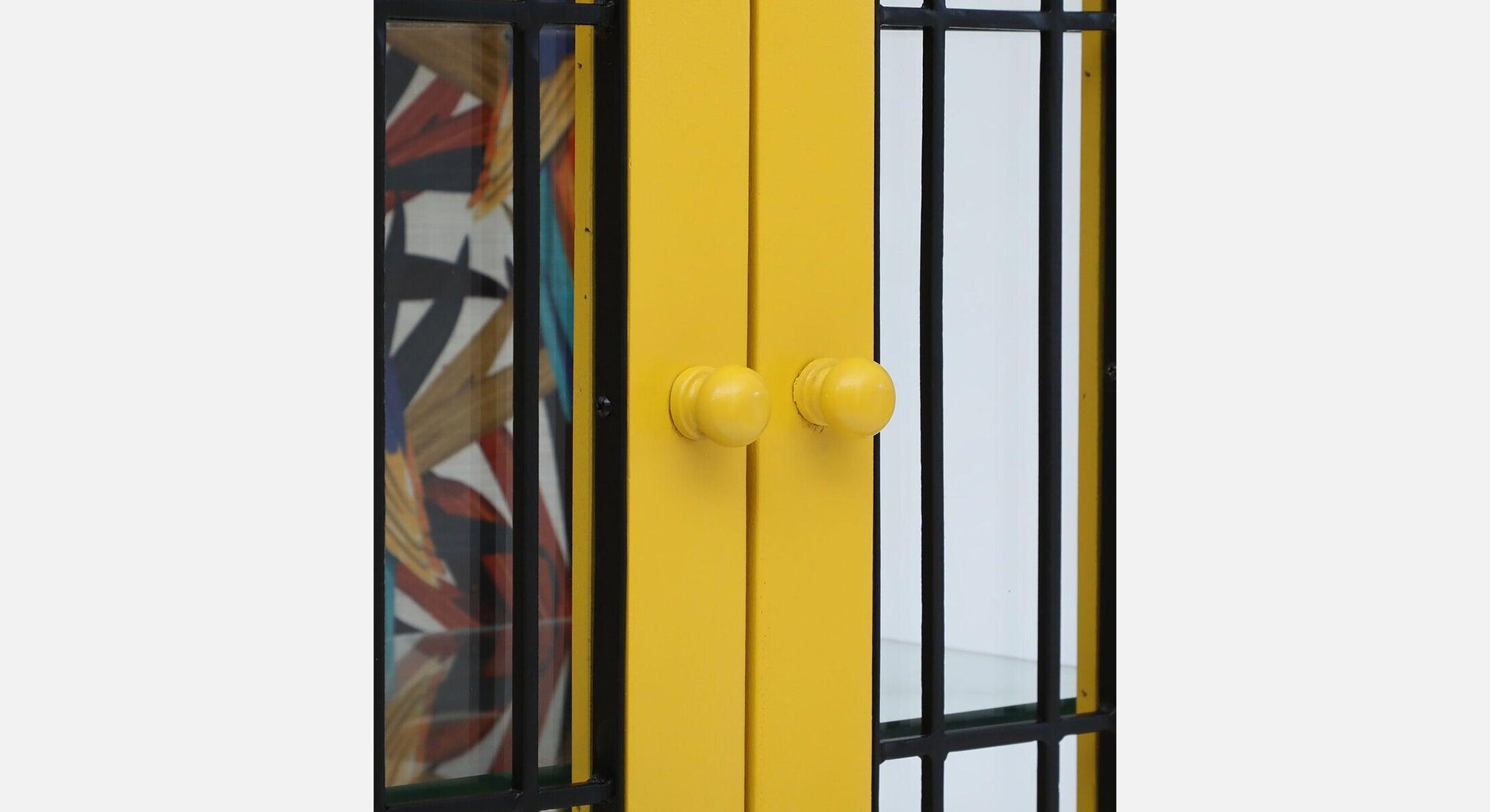 Yellow & Black Metal Wood Cabinet | Cupboards for Living Room