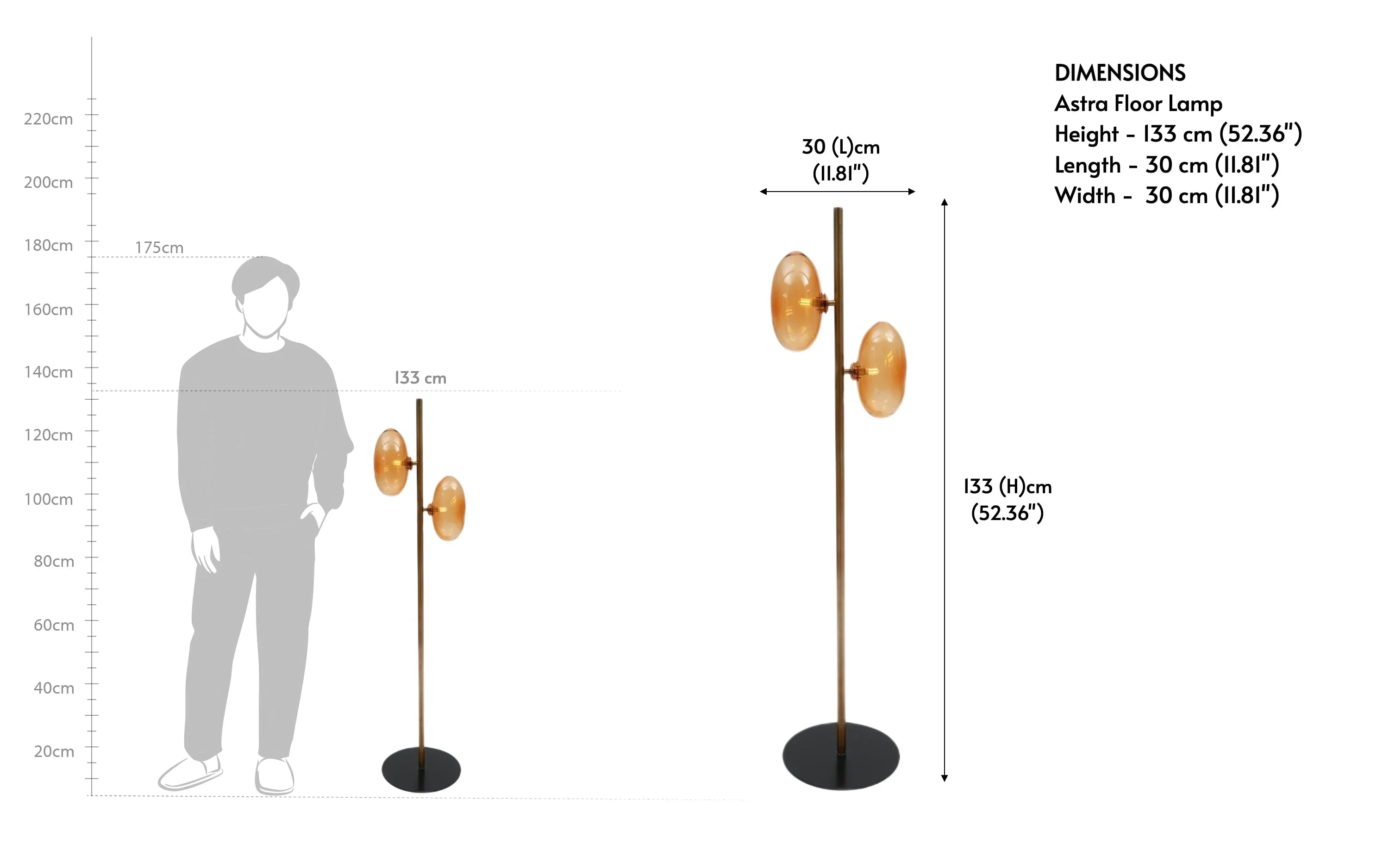 Astra Designer Floor Lamp with Amber Glass | Standing Lamp for Living Room