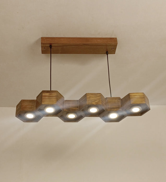 Hexa 36 Brown Wooden LED Hanging Lamp