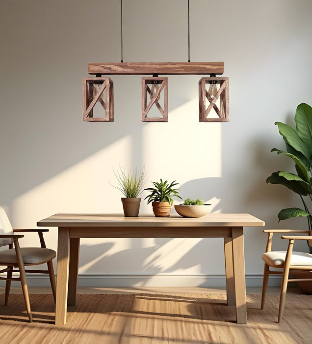 Symmetric Wooden 3 Series Hanging Lamp