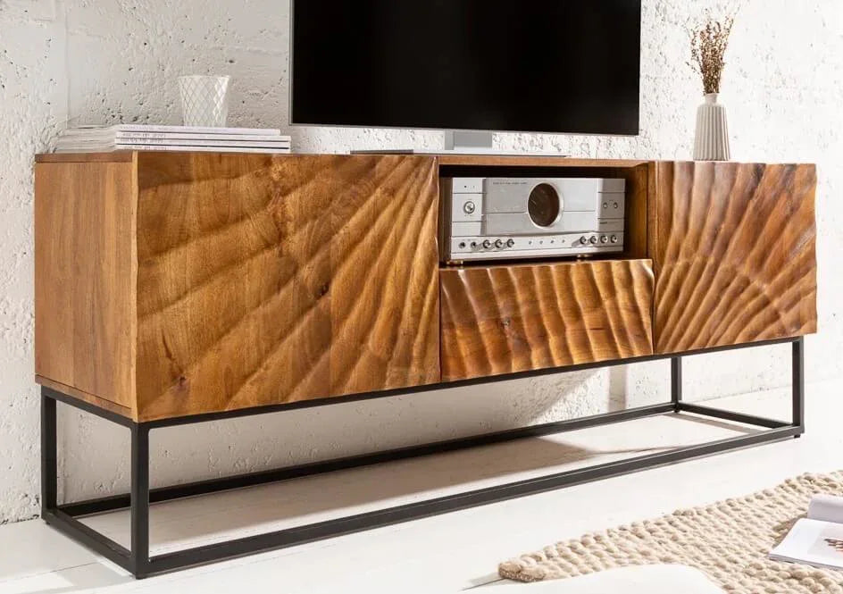 Wave TV Unit with 2 Doors | Solid Mango Wood TV Cabinet for Living Room