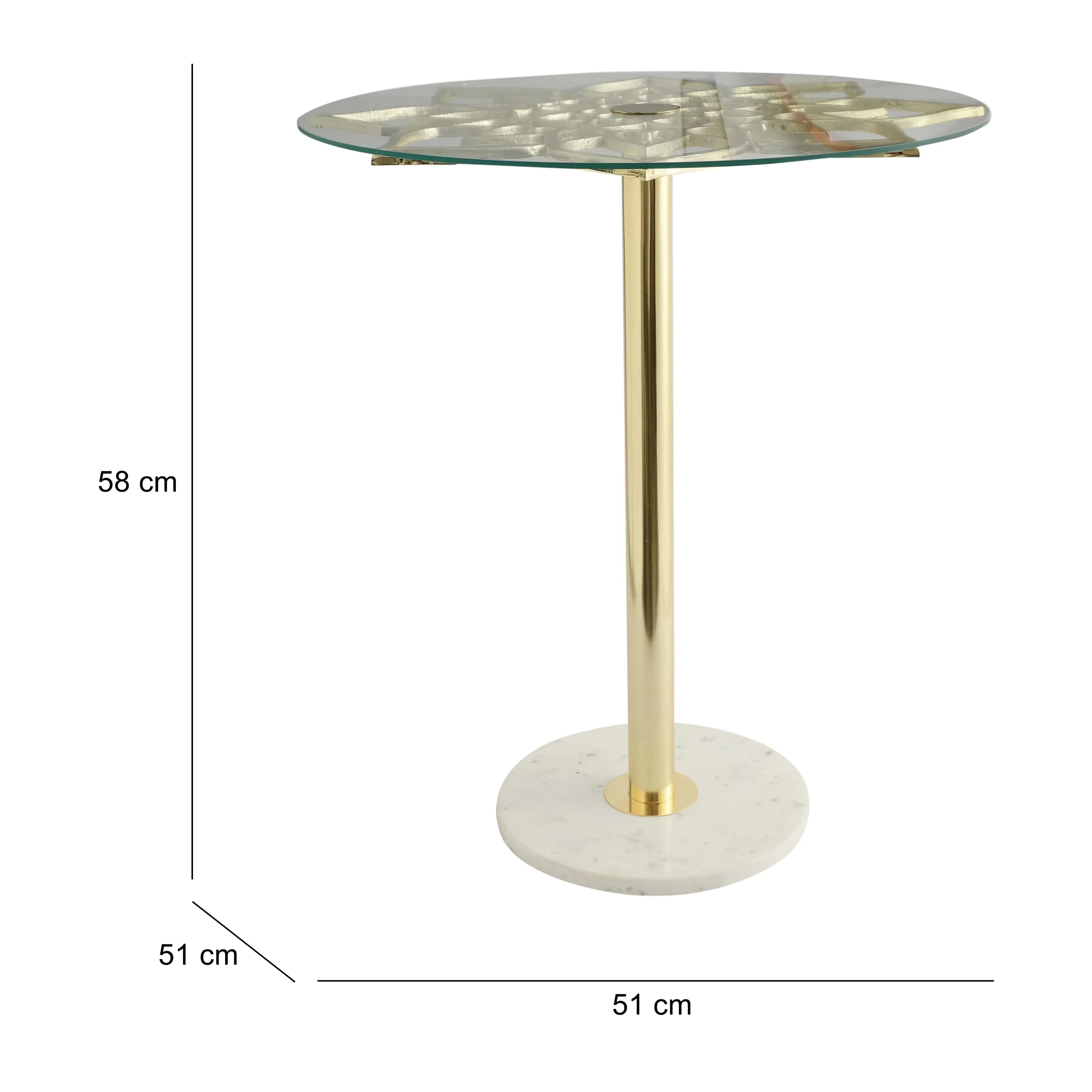 Eden Gold End Table | Luxury Glass & Metal Flower-Shaped Side Table for Living Room with Marble Base