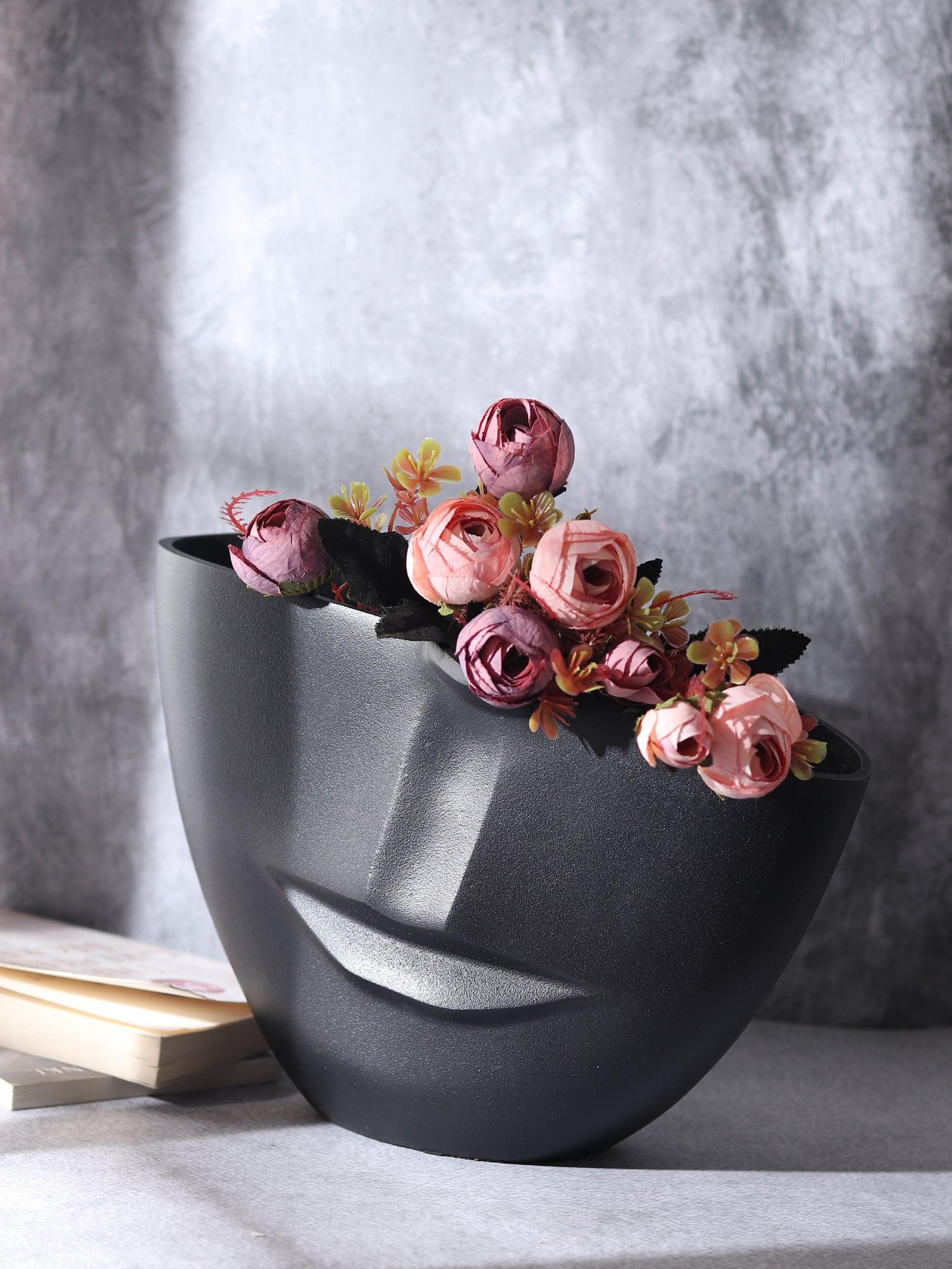 The Amused Black Face Vase | Unique Face Showpiece for Living Room & Home Decor | Flower Vase