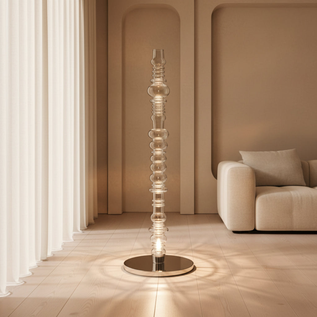Reef Designer Floor Lamp | Modern Clear Glass and Nickel Finish Standing Lamp for Living Room & Bedroom