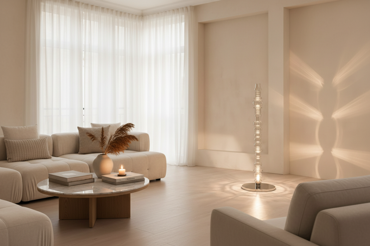 Reef Designer Floor Lamp | Modern Clear Glass and Nickel Finish Standing Lamp for Living Room & Bedroom