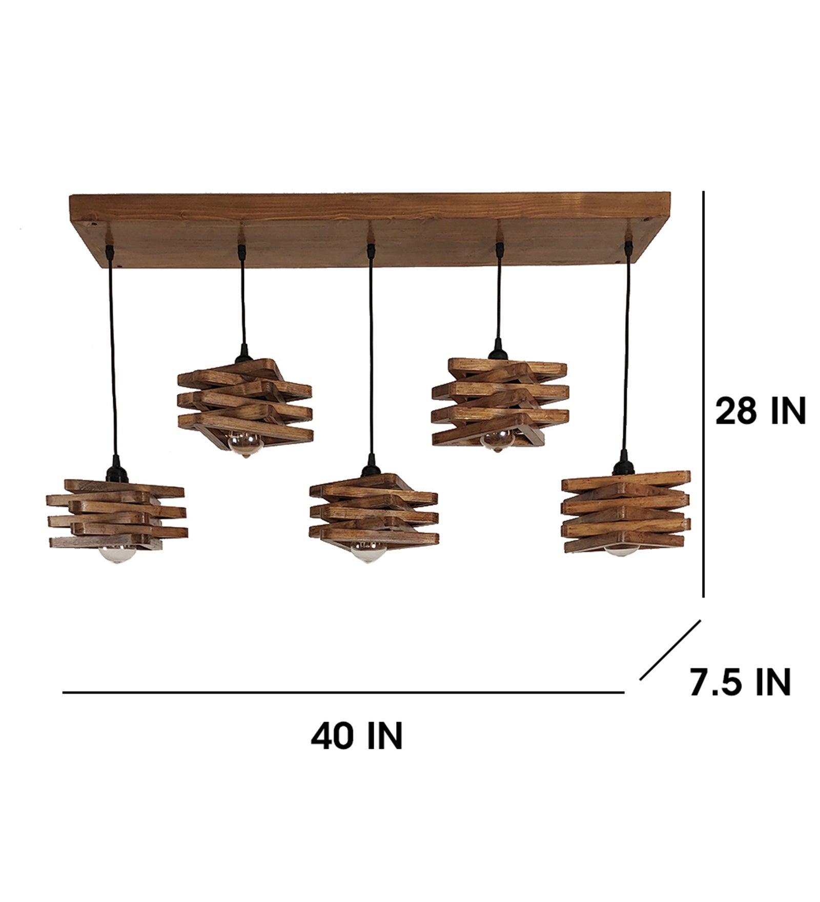 Star Brown Wooden 5 Series Hanging Lamp