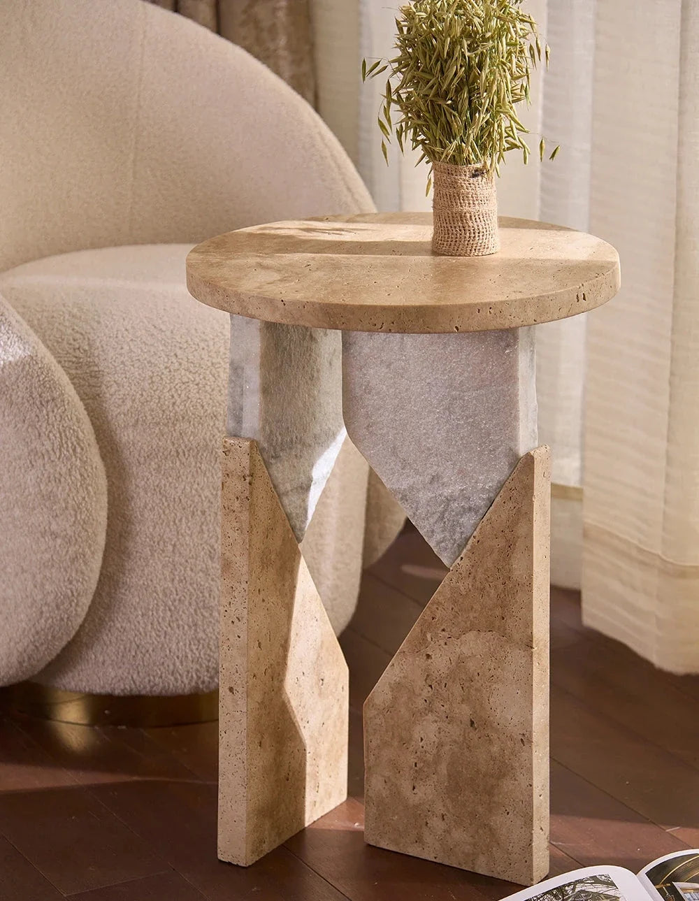 Snazzy - Travertine, Muwnstone | Side Table