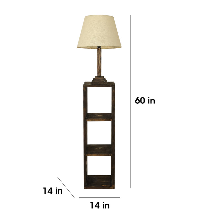 Ebenezer Wooden Floor Lamp with Beige Fabric Lampshade